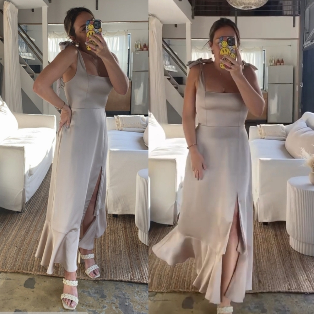 SHOW Me Your Mumu Claire Midi Dress Women's XS Show Me the Ring Crisp  Golden 1